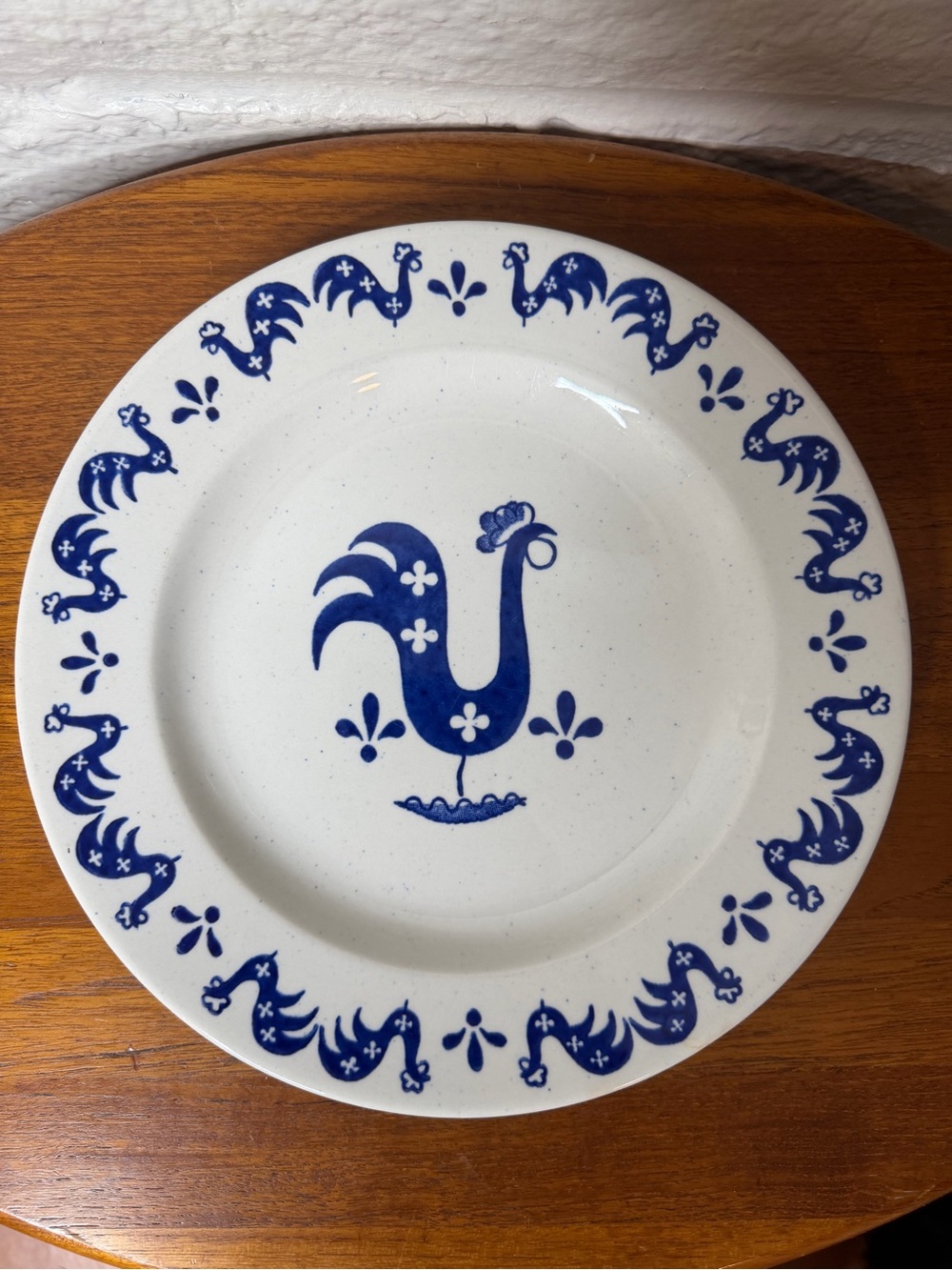 Royal China Inc Rooster Weather Vane Blue White Folk Art Plate